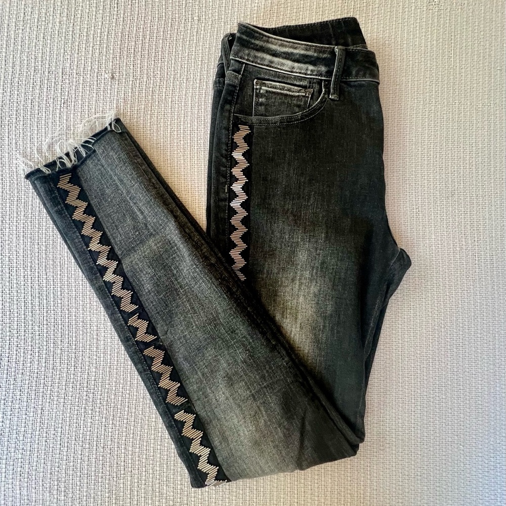 DRIFTWOOD Jackie Black Ankle Cropped Jeans with Criss-Cross Beading